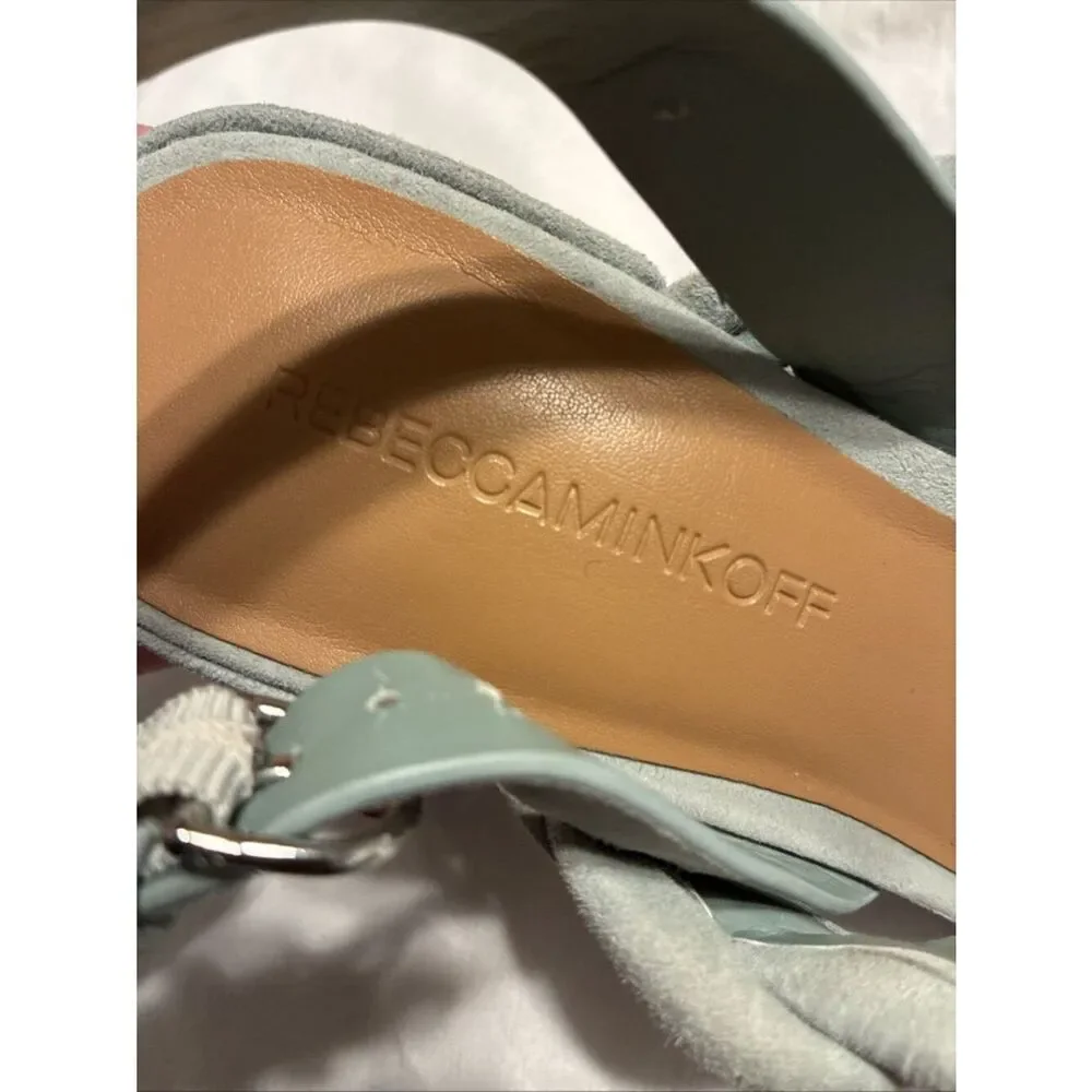 rebecca minkoff Authentic Blue Green Suede Leather Block Heel Braided Sandals 7